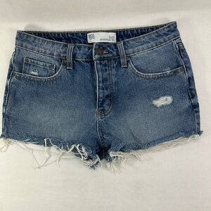 RSQ Blue Denim Distressed Cut-Offs Button Fly Jean Shorts